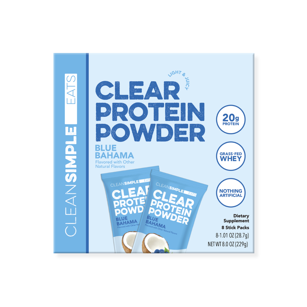 Clear Protein Powder: Blue Bahama (8 Single Serving Stick packs)