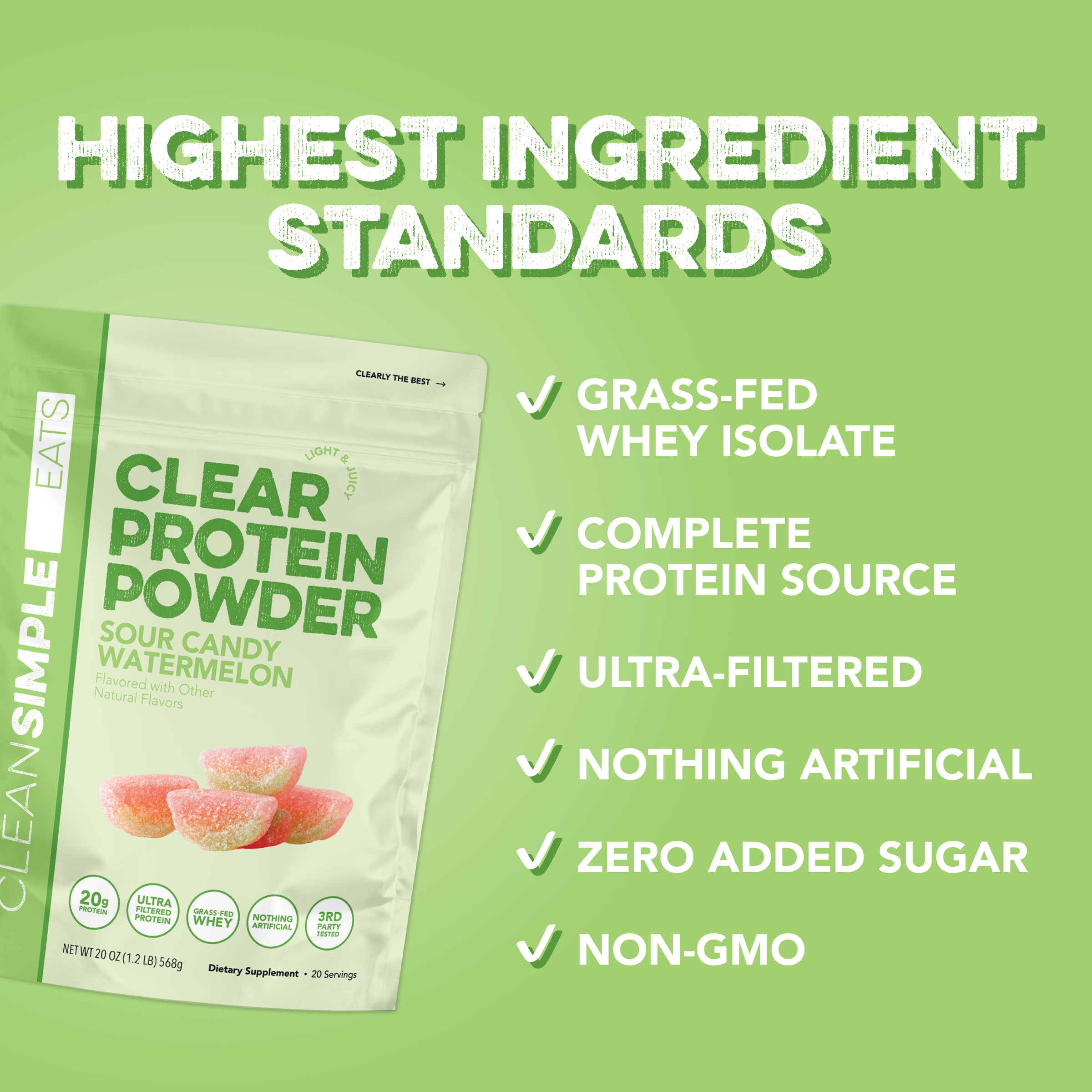 Clear Protein Powder: Sour Candy Watermelon (20 Servings)