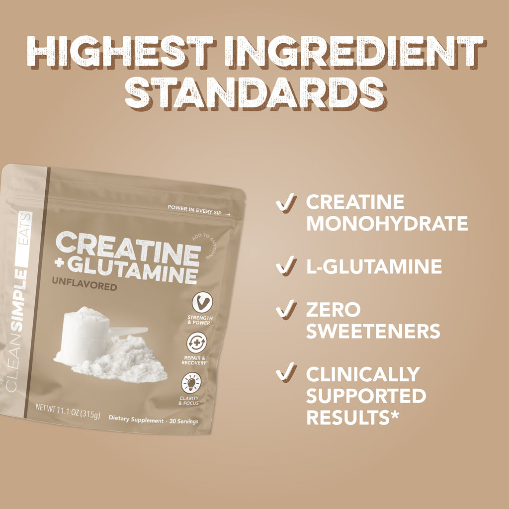 Creatine + Glutamine: Unflavored (30 Serving Bag)